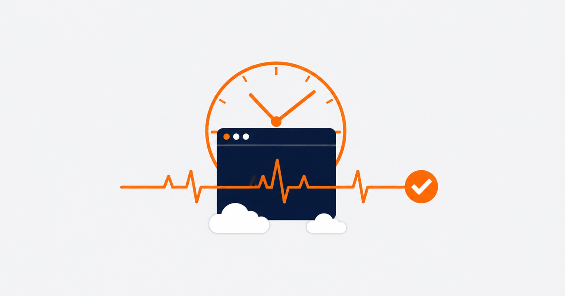 Website uptime monitoring illustration with clock and status check